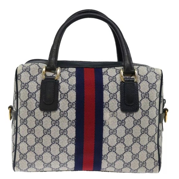 GUCCI GG Canvas Sherry Line Hand Bag PVC 2way Navy Red - Picture 16 of 16